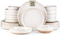 AmorArc Dinnerware Sets with Pasta Bowls for 6, Handpainted Stoneware Plates and Bowls Set with Rustic Terracotta Underside, Scratch Resistant Dishes Set, Dishwasher & Microwave Safe, 24 Pcs