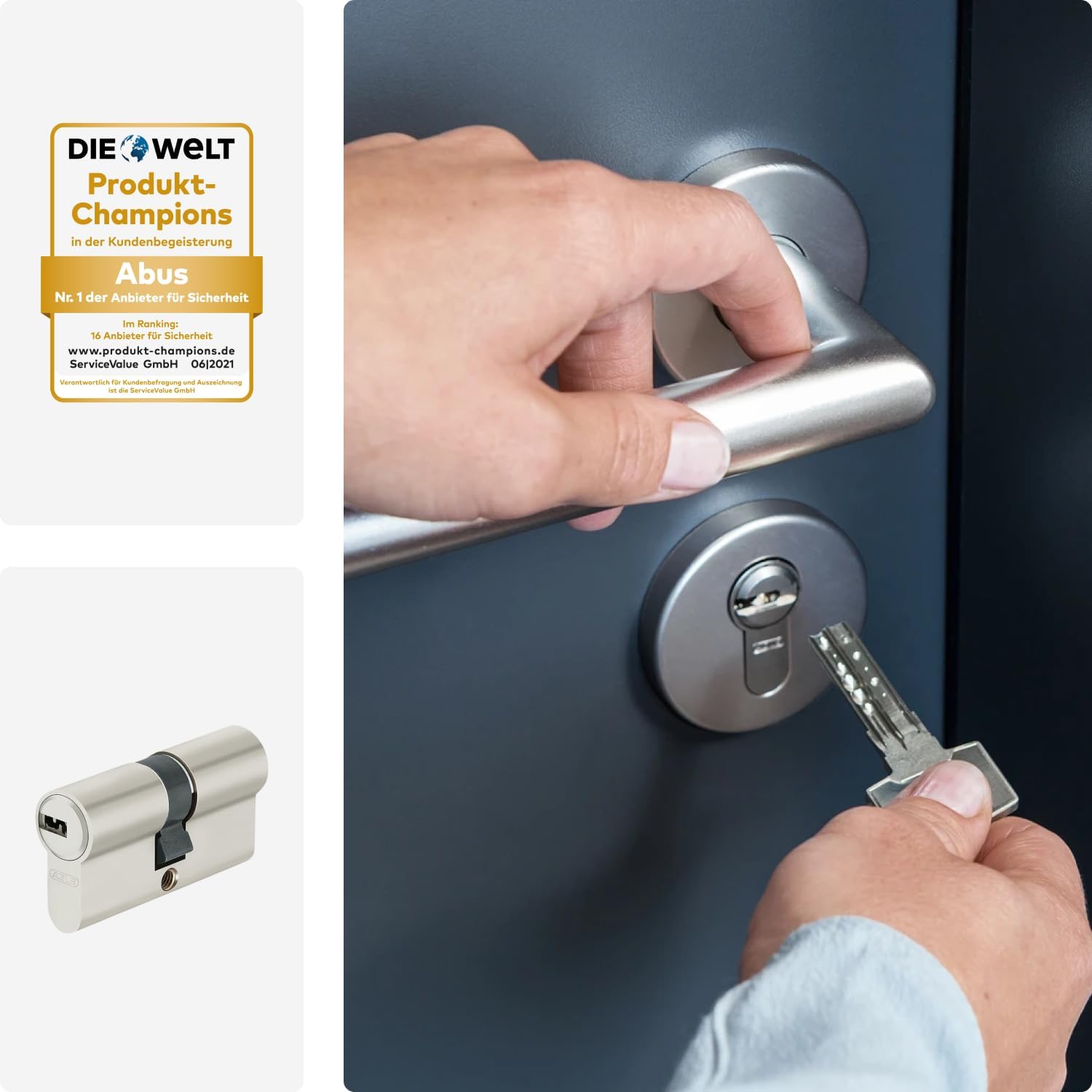 ABUS Profile Cylinder Lock D6XNP 40/40 B/SB with Keycard and 5 Keys, 483028