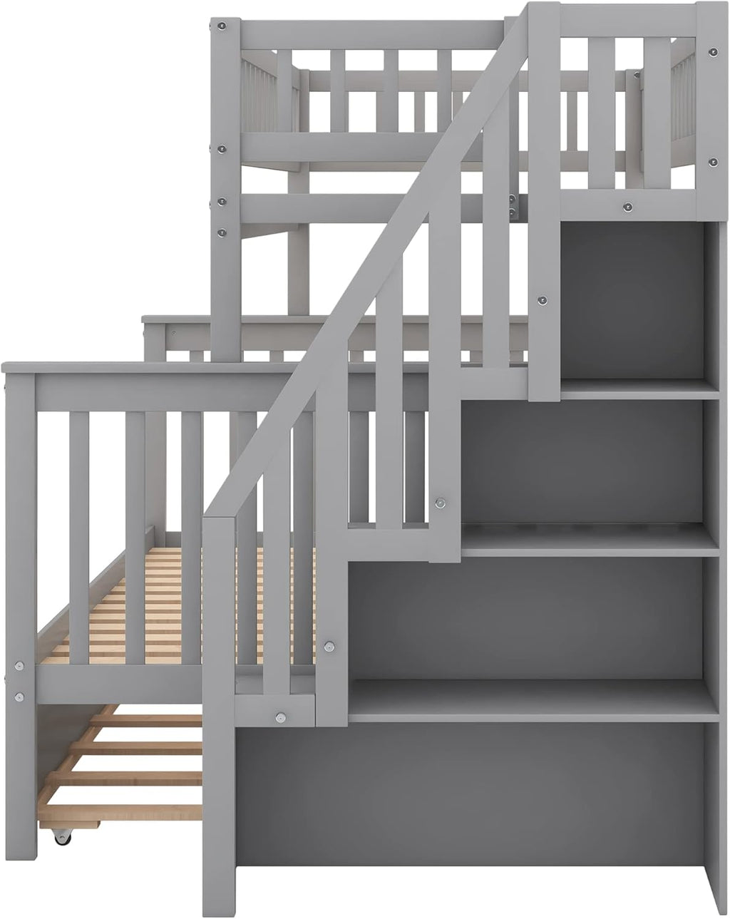 Harper & Bright Designs Bunk Beds Twin Over Full Size, Solid Wood Bunk Bed with Trundle for Kids