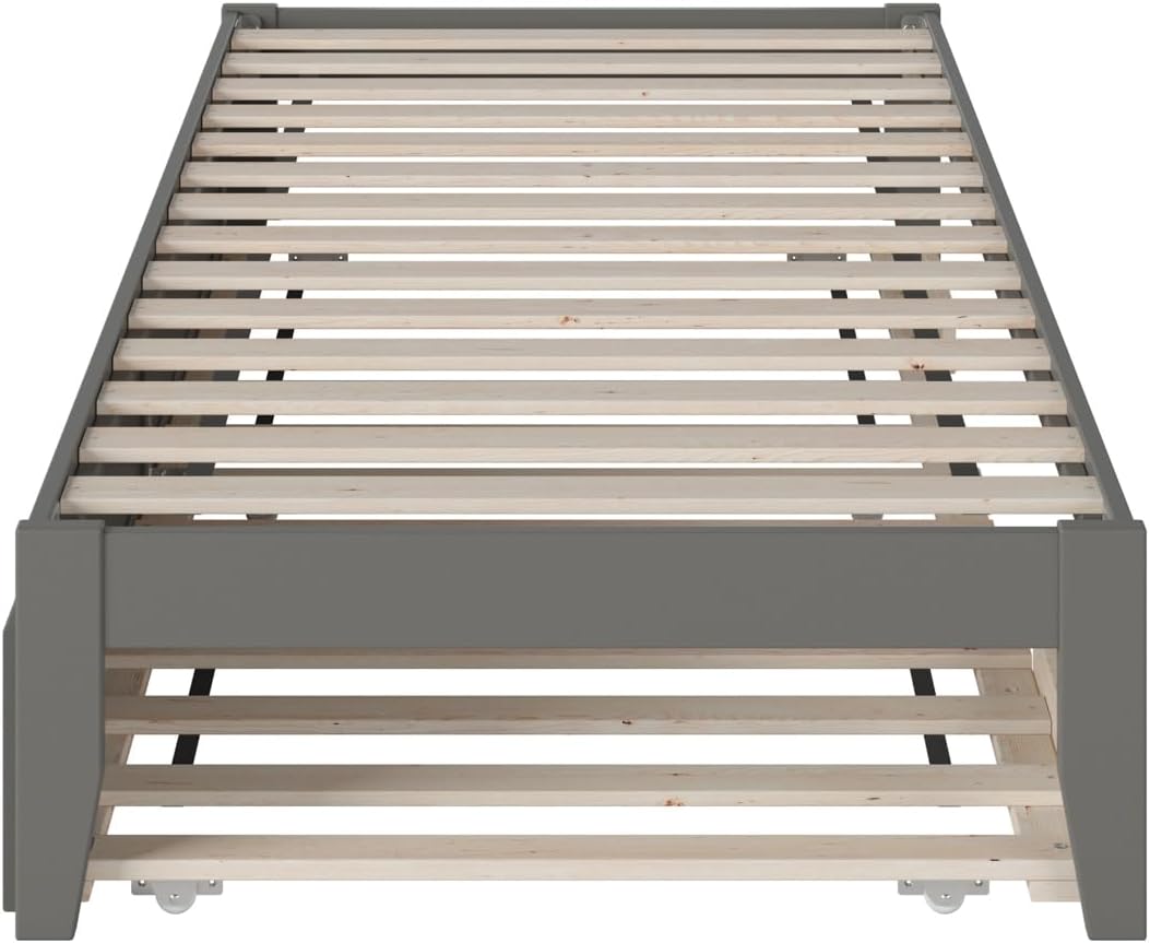 AFI Colorado Twin XL Size Platform Bed with Twin XL Trundle and Charging Station in Grey
