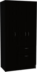 Easy to Assemble 3-Piece Bedroom Furniture Set: Wardrobe with Hanging Rod & 2 Drawer Nightstands, No Tools Needed, Sturdy Manufactured Wood, Black