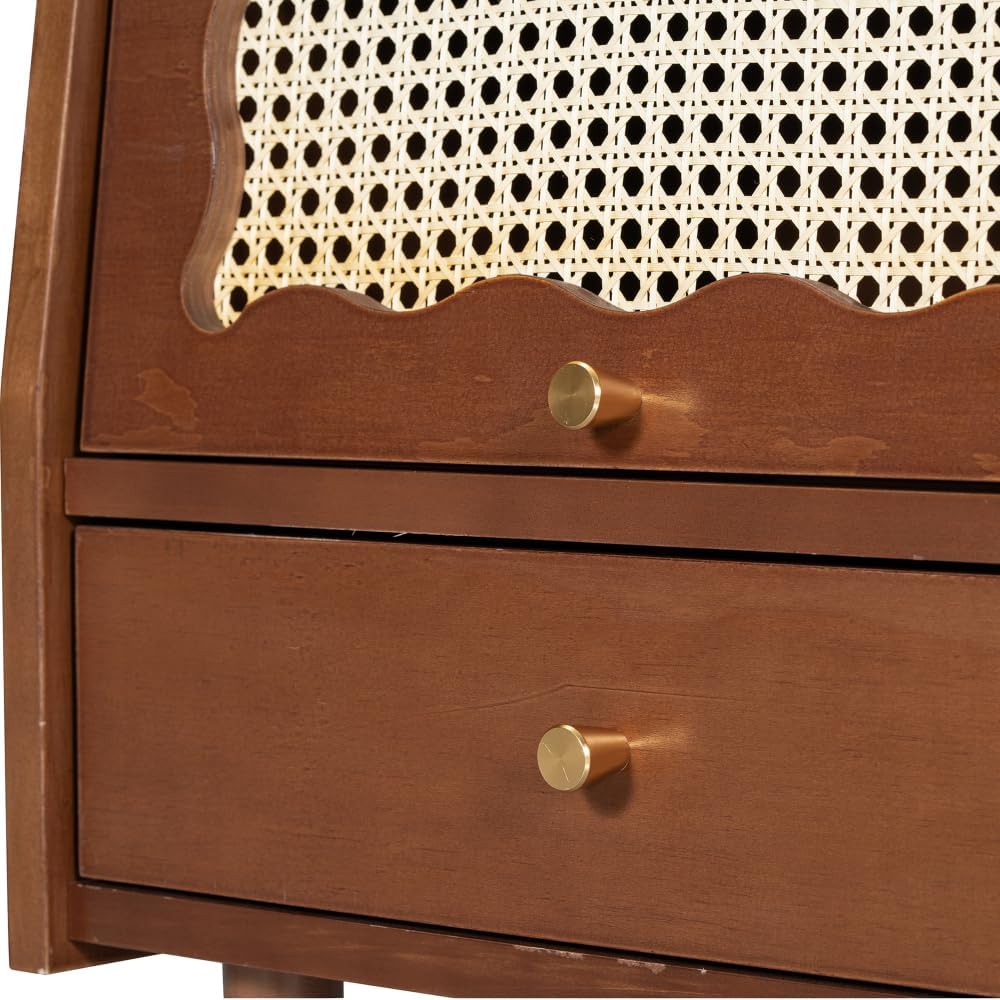 3 Pieces Bedroom Set with Full Size Wooden Bed Frame, 1 Vintage Nightstand and 1 Makeup Vanity Set with Stool,Black (Walnut + Wood + Queen + 3 Piece Set)