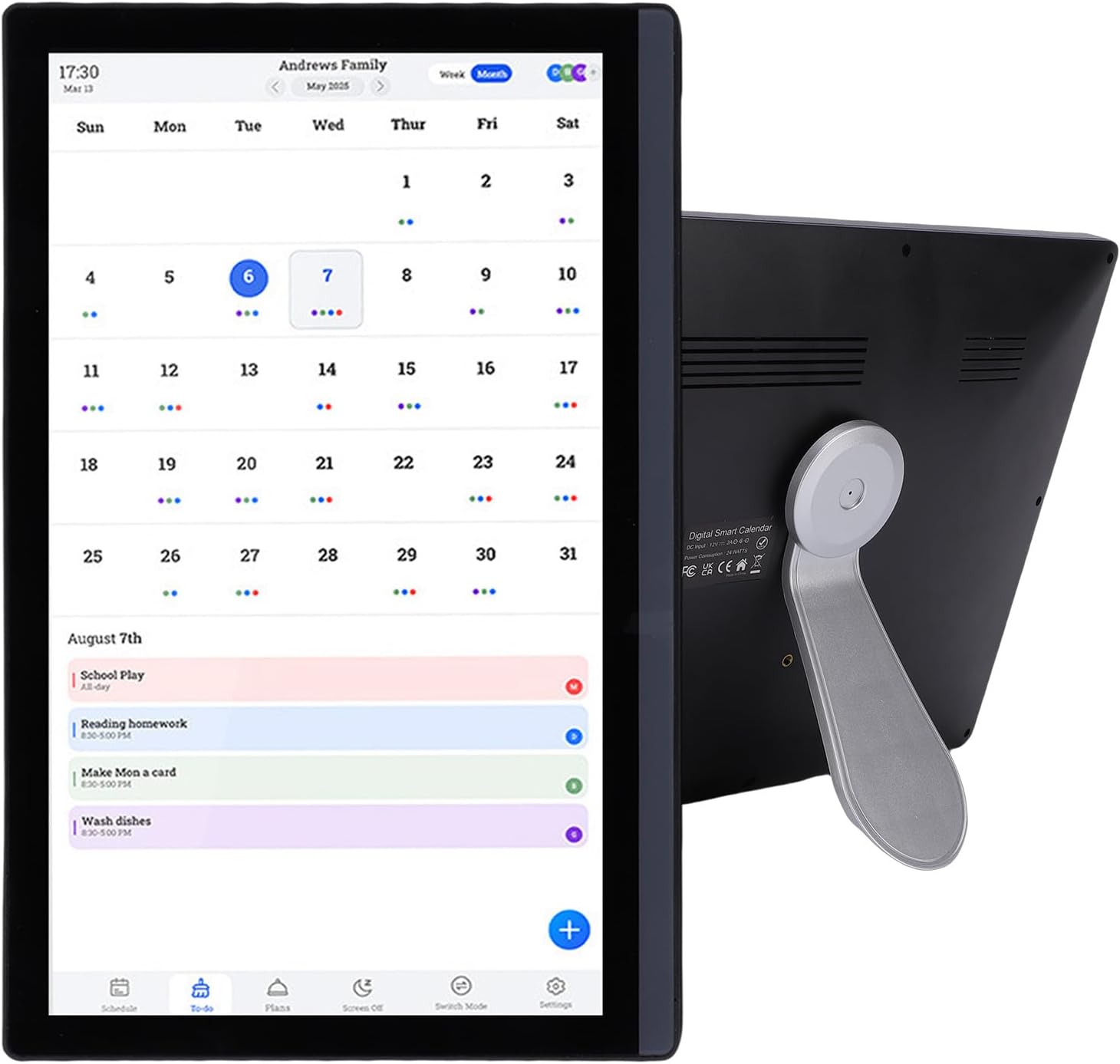 17.3in Digital Calendar Smart Family Planner, 1080P Full HD Interactive Touchscreen, Wall Desk Mount Electronic Frame with Chore Chart Function, Ideal for Home Organization & (US Plug 100-240V)
