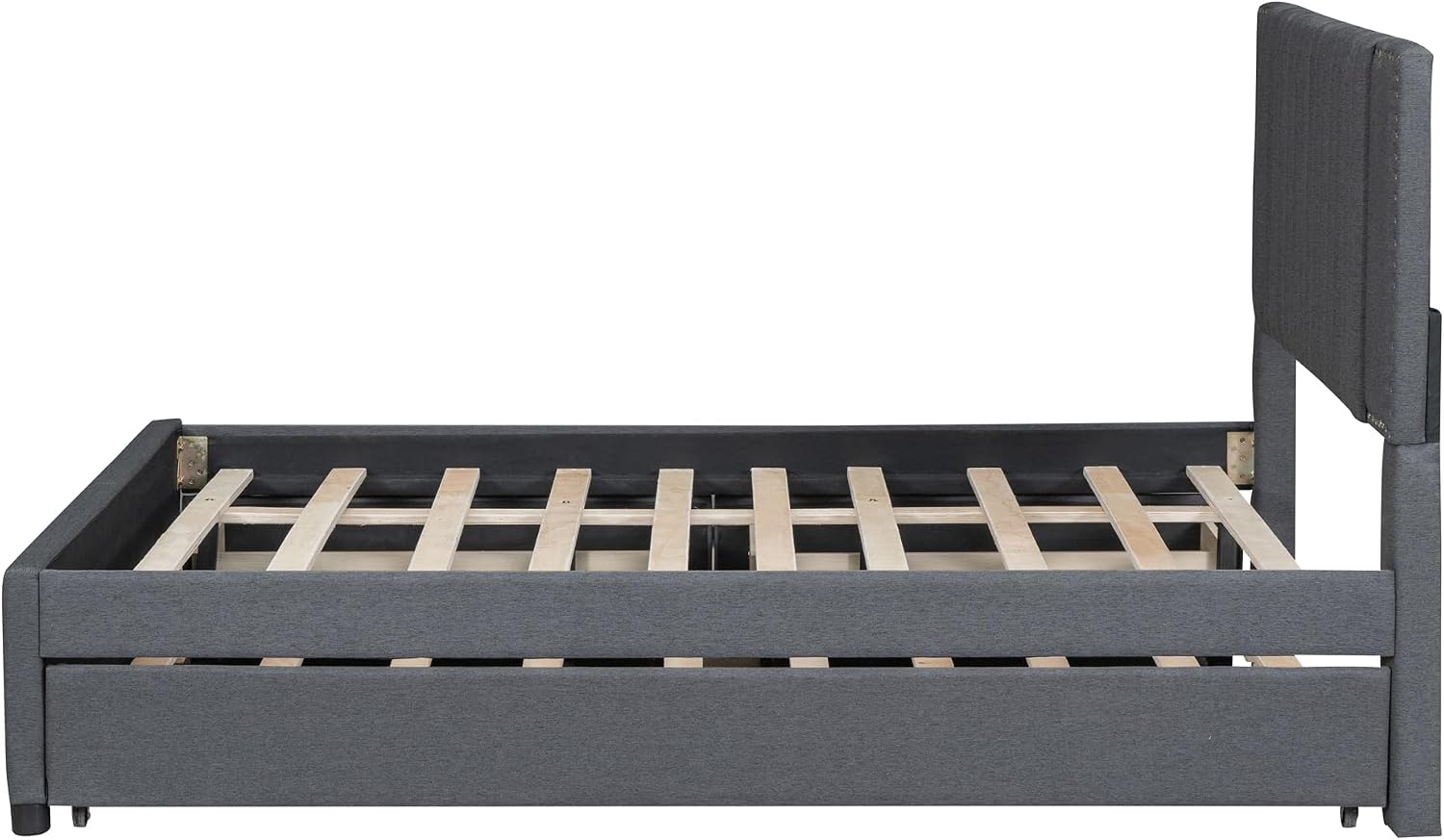 Merax Full Size Upholstered Platform Bed with 1 Twin Size Trundle and 2 Drawers,Soft Classic Headboard Design,Grey