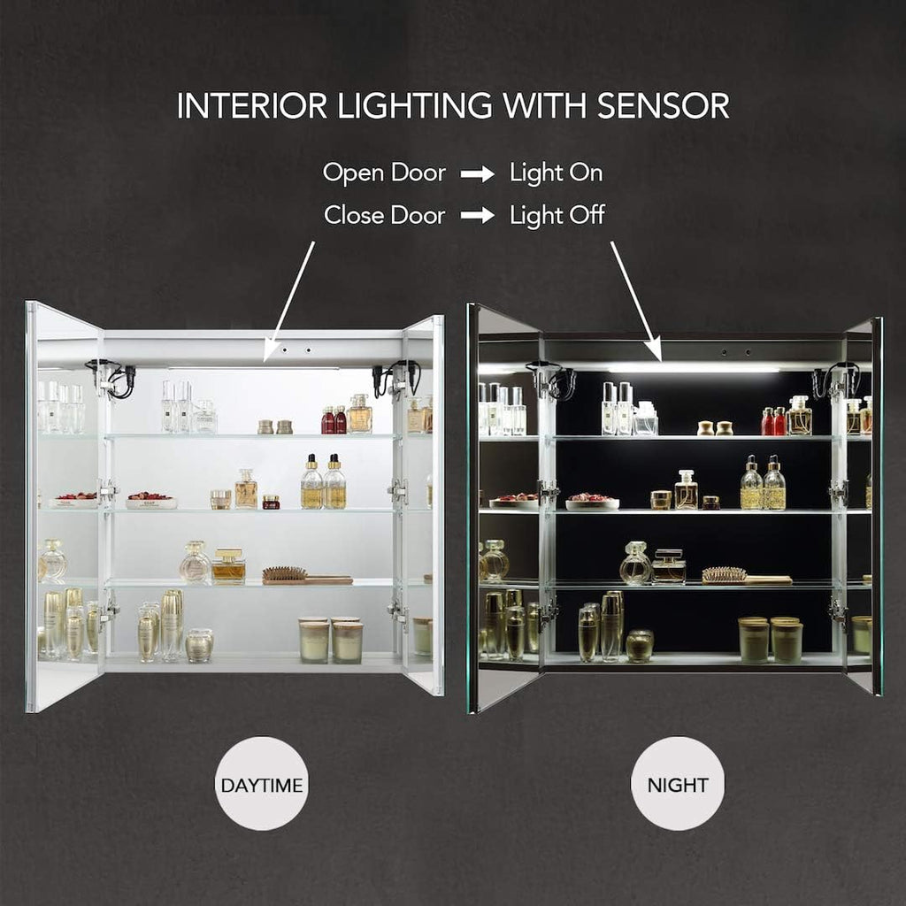 Blossom 30x32 Inch LED Medicine Cabinet Mirror for Bathroom, Lighted Medicine Cabinet with Mirror, Recessed or Surface Mount, Anti-Fog, Adjustable Brightness, Outlets & USB Ports