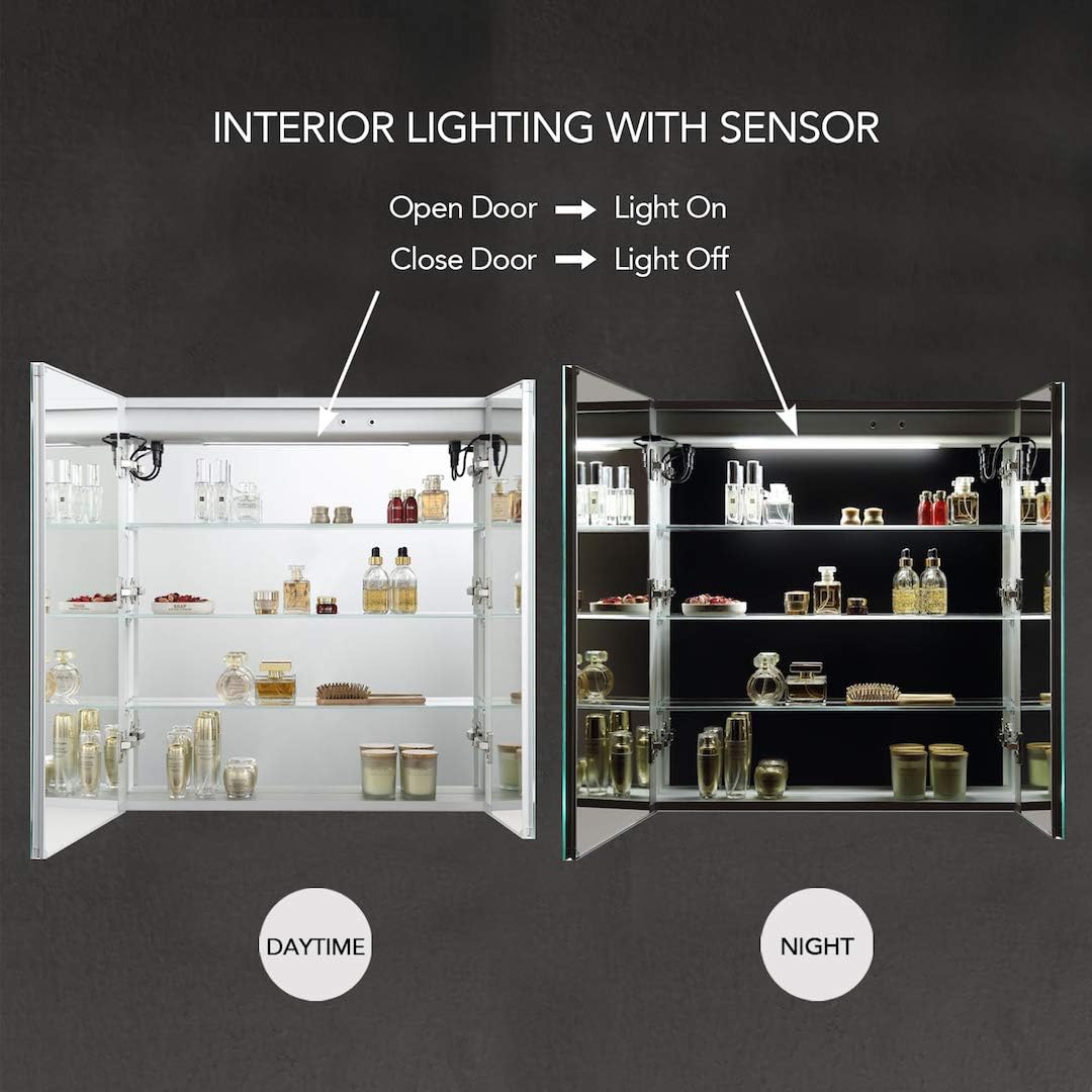 Blossom 30x32 Inch LED Medicine Cabinet Mirror for Bathroom, Lighted Medicine Cabinet with Mirror, Recessed or Surface Mount, Anti-Fog, Adjustable Brightness, Outlets & USB Ports