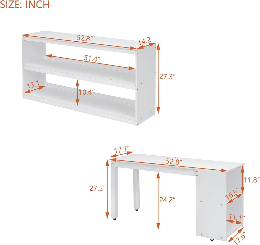 Full Size Loft Bed with Retractable Writing Desk, Wooden Loft Bed with 3 Drawers and Shelves, Storage Stairs, Versatility Low Loft Bed Storage Bed for Kids Boys Girls Bedroom (White,Storage Stairs)