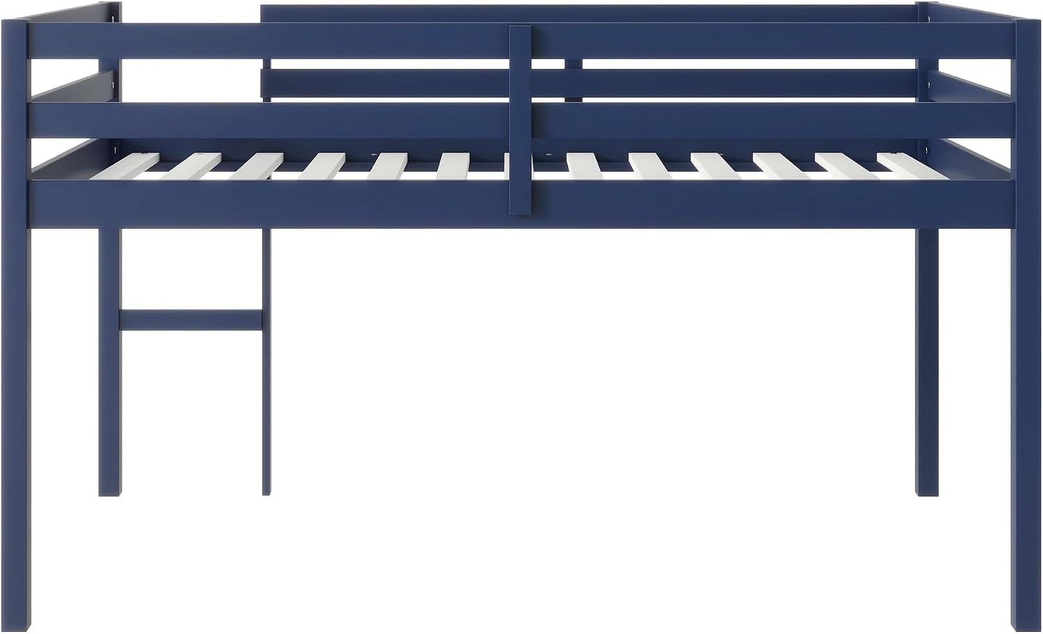JIVOIT Twin Size Loft Bed with Ladder, Solid Rubber Wooden Low Height Loft Bed, Bed Platform of Strengthened Slats, No Box Spring Needed (Blue//14)