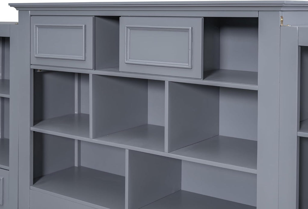 Twin Size Platform Bed with All-in-One Vertical Cabinet Bookcase, Solid Wood Captain's Bed Platform Bed Frame with 4 Drawers on Each Side, Storage Headboard (Grey-A)