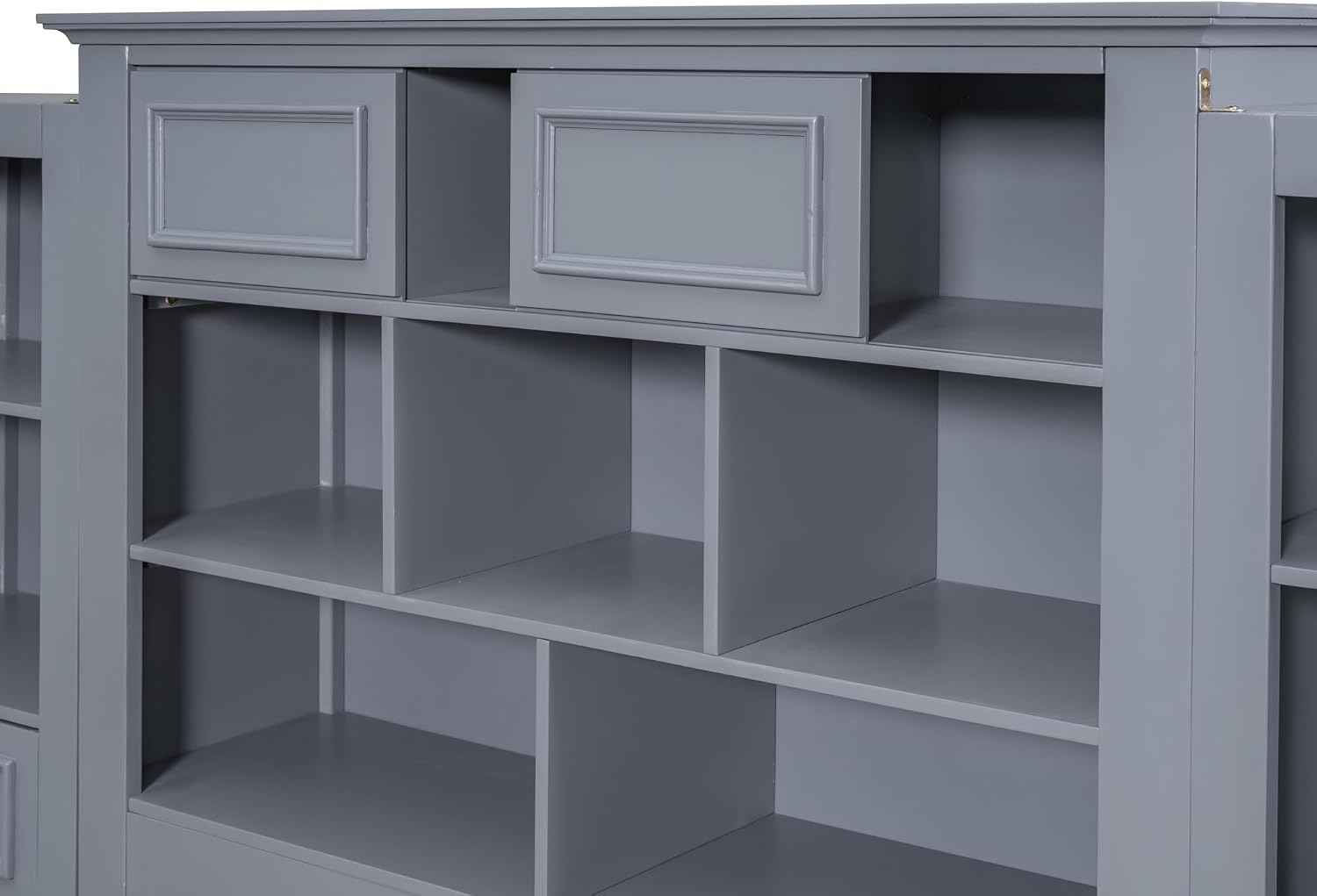 Twin Size Platform Bed with All-in-One Vertical Cabinet Bookcase, Solid Wood Captain's Bed Platform Bed Frame with 4 Drawers on Each Side, Storage Headboard (Grey-A)