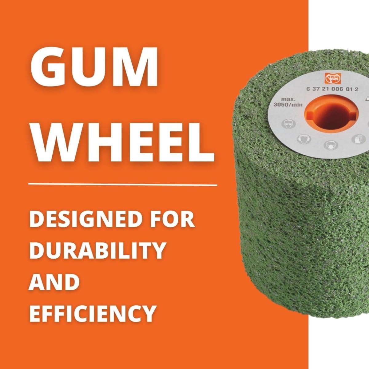 Fein Gum Wheel for Metal Finishing on WPO 14-25 E-Stainless Steel Professional Set and WPO 14-25 E - Medium, Heavy-Duty, 60 Grit, 4' x 4' Diameter, 3/4' Bore - 63721006012