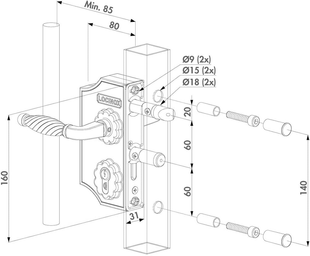 Locinox LAKY Decorative Gate Lock for Jewellery Gates Mortice Lock Powder Coated