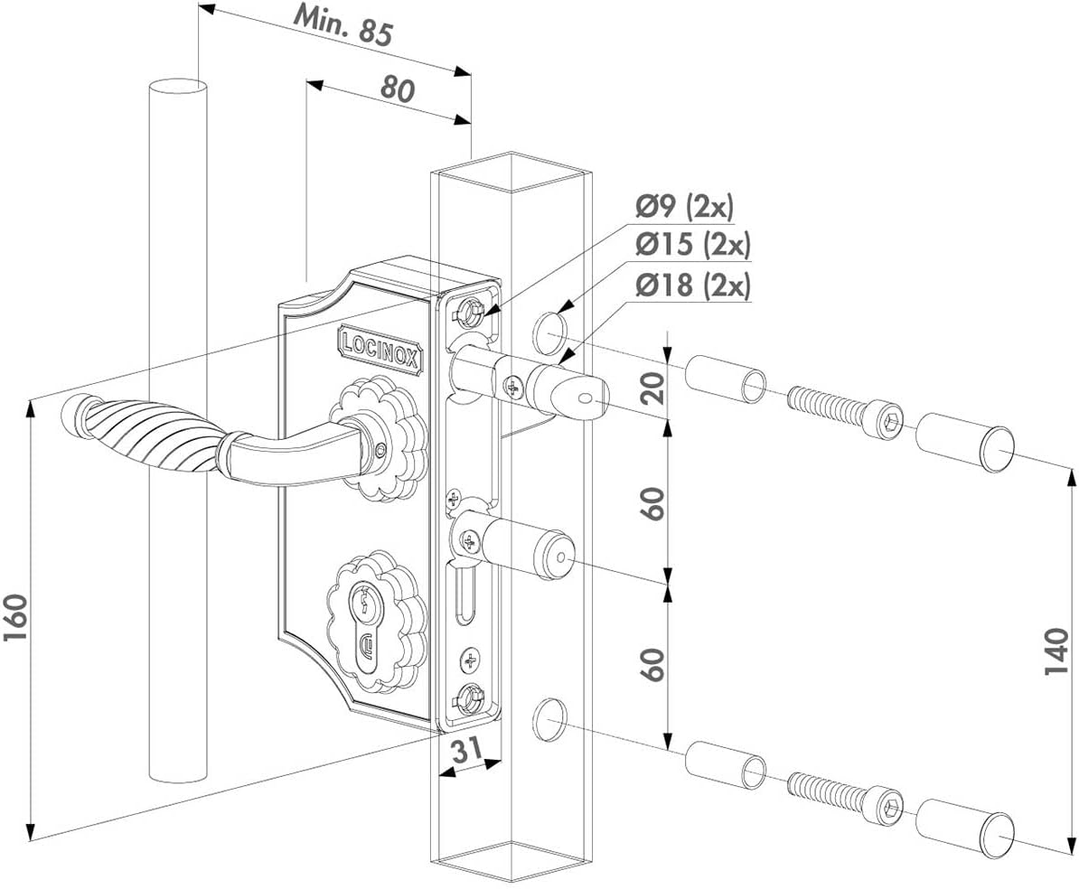 Locinox LAKY Decorative Gate Lock for Jewellery Gates Mortice Lock Powder Coated