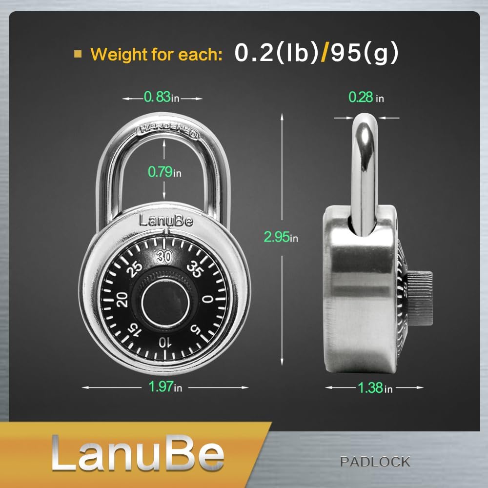 LanuBe Lock Standard Dial Combination Lock, 2 in. Wide, with Different Combinations, Black Turnplate, Pack of 48; Lock for School, Employee, Gym & Sports Locker, Case, Toolbox, Fence and so on