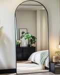 NEARBYSD Oversized Full Body Mirror with Stand, Arched Full Length Mirror, 76' x 34', Hanging or Leaning, Wall Mounted with Aluminum (Black)