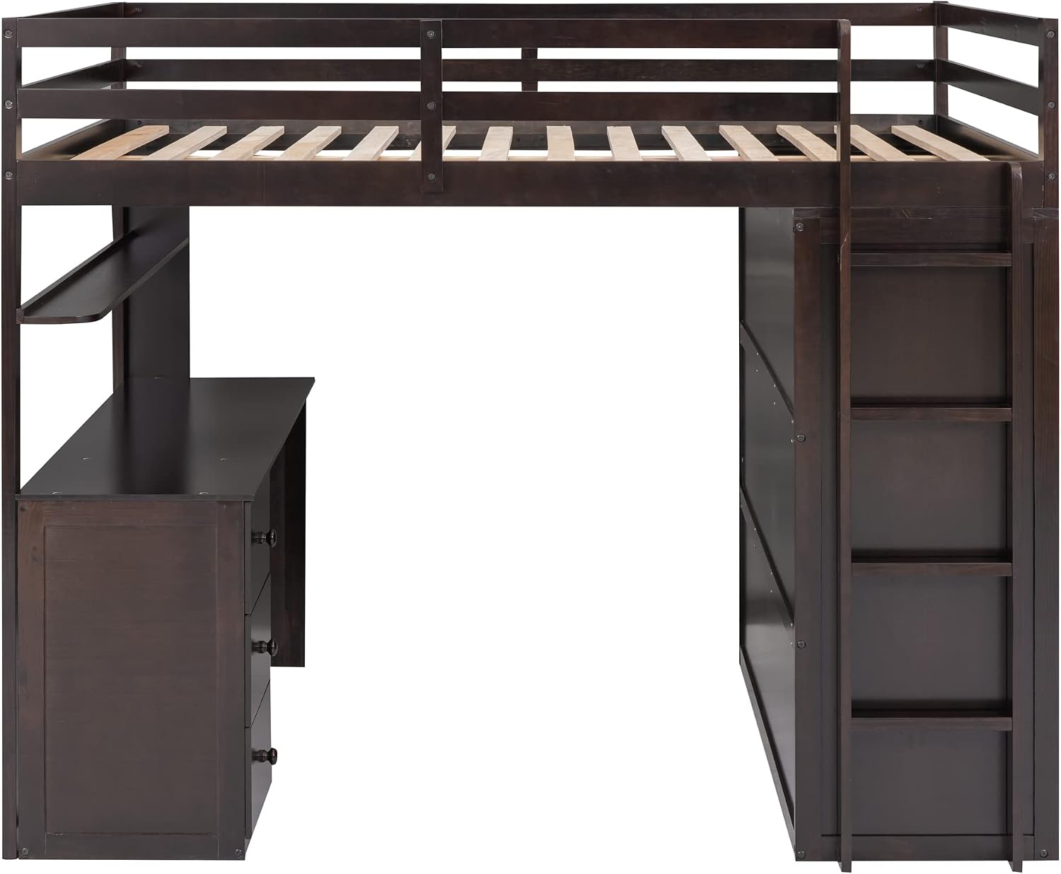 Full Size Loft Bed with Drawers and Desk, Wardrobe, Ladder for Kids, Adults, Girls, Bedroom, Easy Assembly, No Box Spring Needed, Space-Saving, Espresso