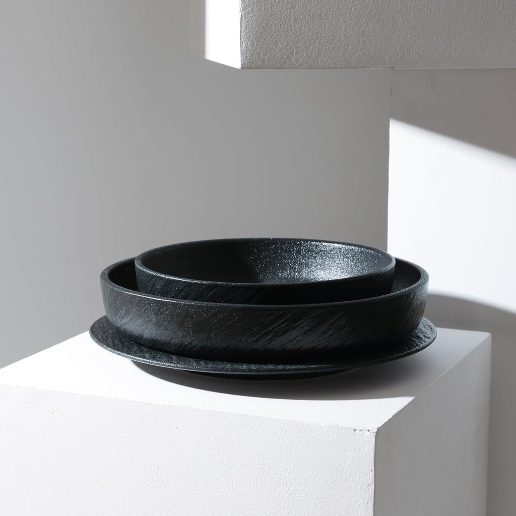 Stone Lain Senso 12-Piece Dinnerware Set New Bone China, Plates and Bowls Sets, Dish set for 4, Dinner and Salad Plates, Black