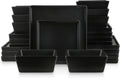 Stone Lain Grace Square Stoneware Dinnerware Set, 24 Piece Service For 8, Plates and Bowls Dish Set, Black