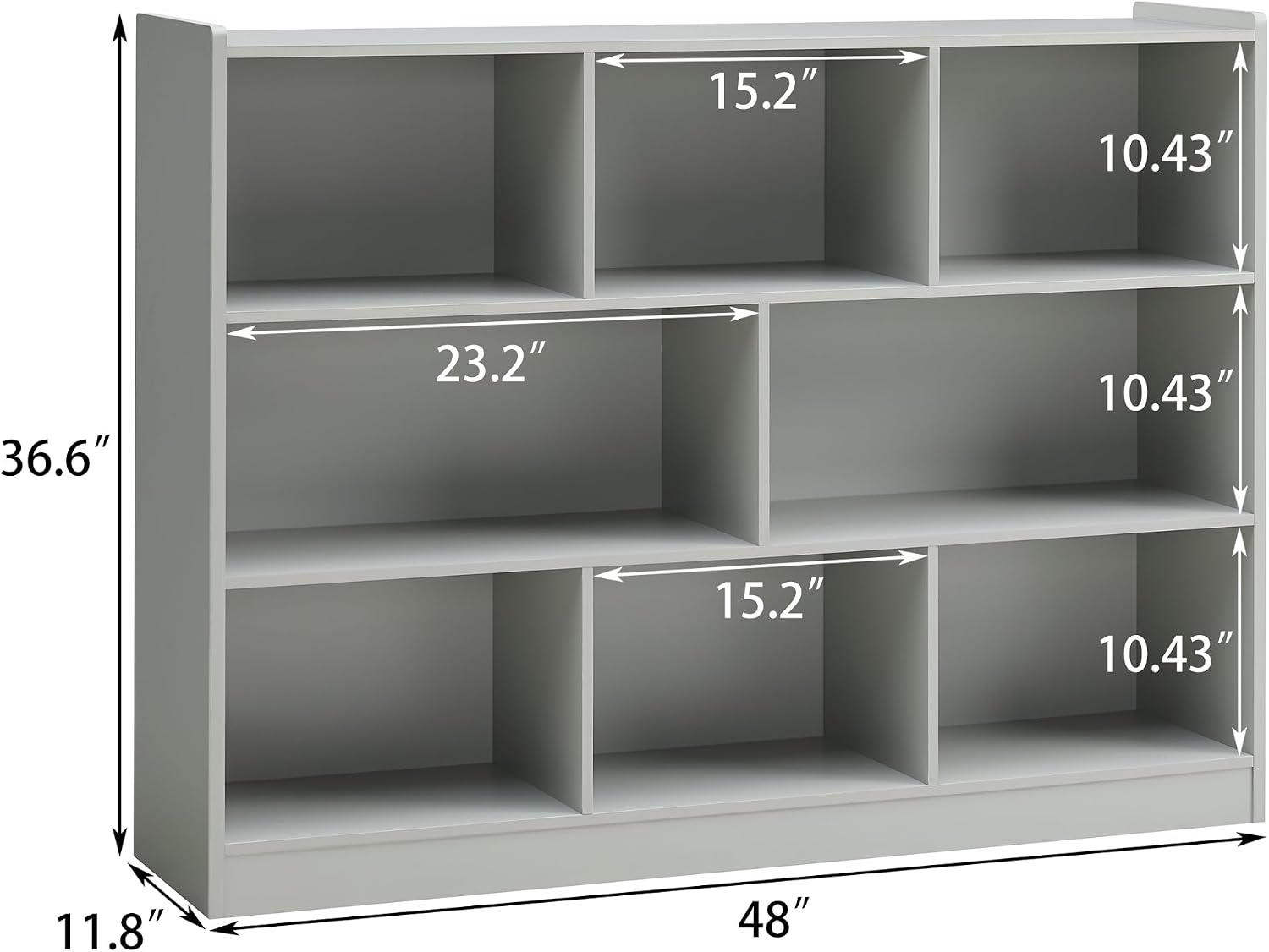 3-Tier Bookshelf, 8-Section Wooden Bookcase, Storage Organizer with Anti-Tilt Device, Modern Storage Display Cabinet for Living Room, Classroom, Kid's Room (Grey)