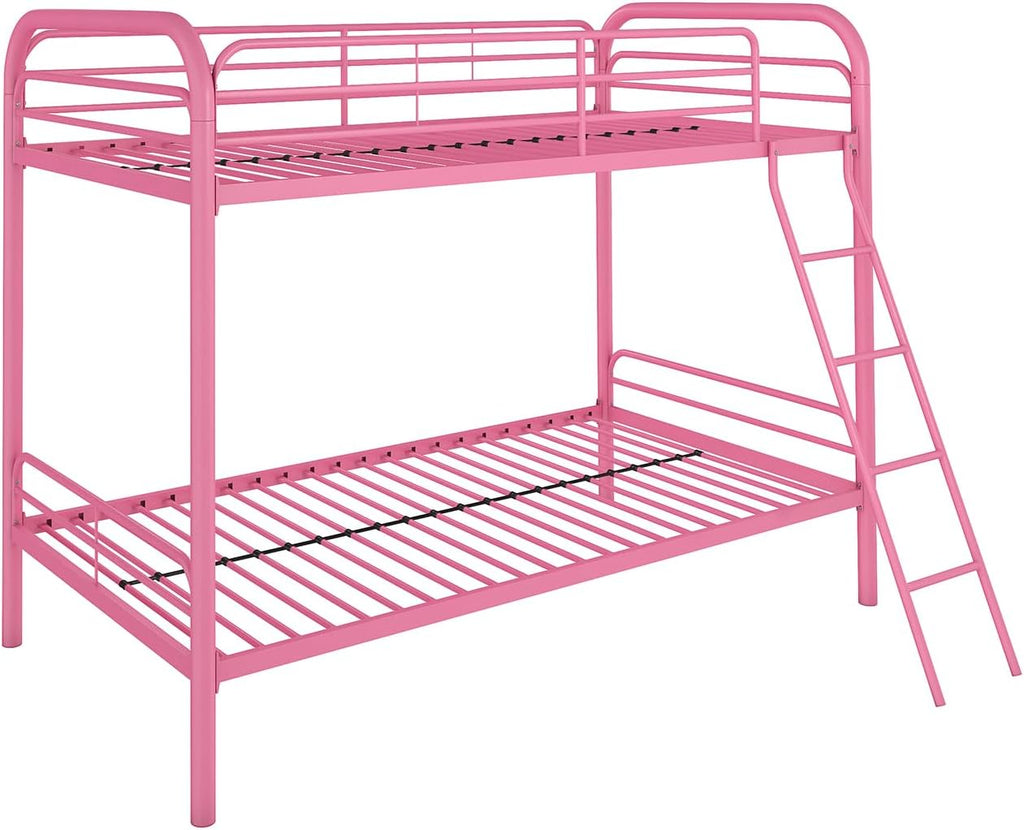DHP Dusty Twin over Twin Metal Bunk Bed with Secured Ladder, Pink