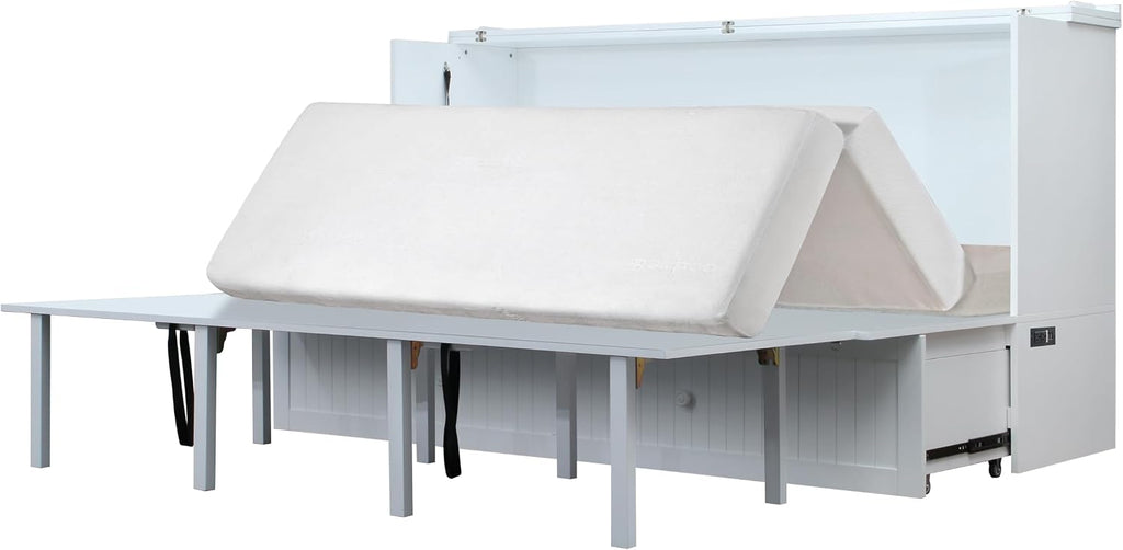 Mega Solutions Murphybedz Tuscany Murphy Cabinet Chest Bed with Charging Station 6 Inch (White, King)