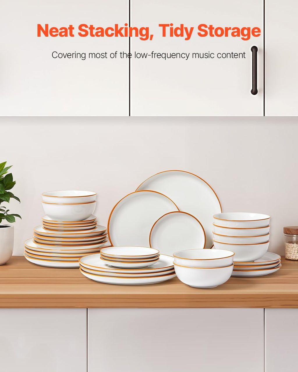 VEVOR Dinnerware Set, Service for 8 (32 PCS), Round Plates and Bowls Sets, Scratch Resistant Ceramic Dinner Ware, Dishwasher and Microwave Suitable Kitchen Dish, for Dessert Salad Soup Pasta, White