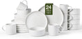 Famiware Nebula Dinnerware Sets with Mugs, Service for 6 (24 Pieces), Fine Stoneware Plates and Bowls Sets, Microwave and Dishwasher Safe Dishes Set, White