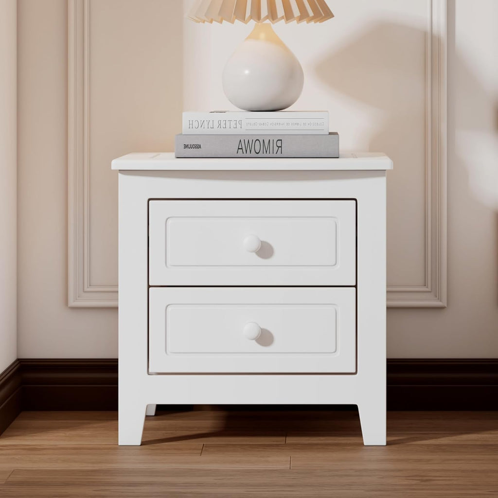A Three-Piece Furniture Set, A Sturdy Wooden Bed with A Bedside Table, Suitable for A Family Setting(White(Queen))