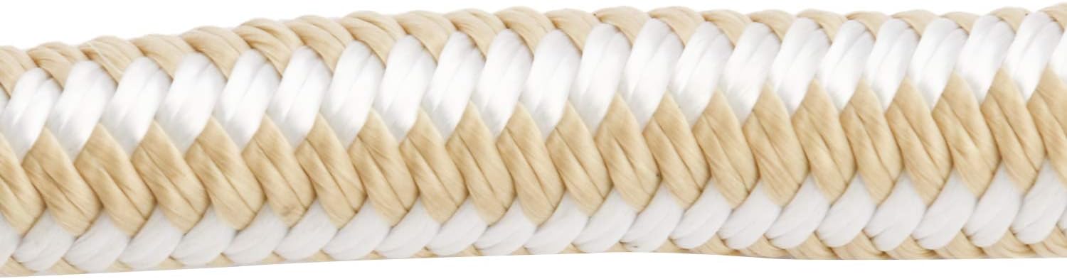 NovelBee 1/2 Inch X 600 Feet Double Braid Nylon Anchor Line with Stainless Steel Thimble and Wood Chuck (White/Gold)