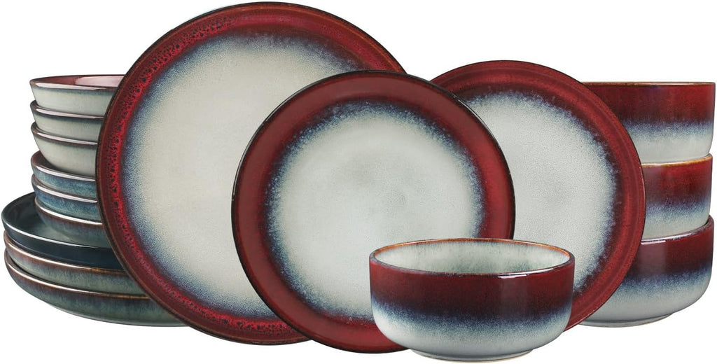 Ceramic Dinnerware (16 pcs) Serve 4 people, Plates and Bowls Sets,Handmade Reactive Glaze Dishes Set, Chip Resistant and Scratch Resistant, for Oven & Dishwasher & Microwave Safe
