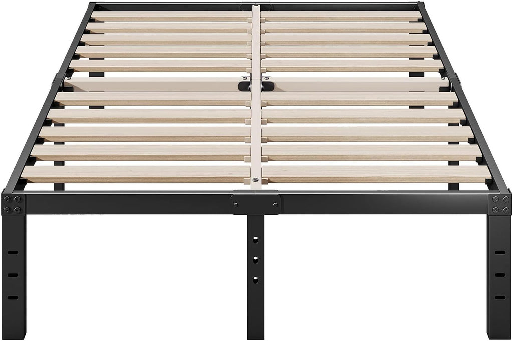 ZIYOO King Size Bed Frame, 16 Inch High 3' Wide Wood Slats Metal Platform, Heavy Duty 3500 lbs Support, No Box Spring Needed Mattress Foundation, Noise Free, Non-Slip, Simple Assembly