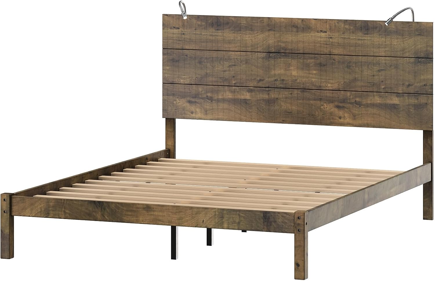 3-Piece Bedroom Set, Full Size Farmhouse Wooden Platform Bed Frame with Headboard and Built-In Lights, 2-Drawer Nightstands,Under-Bed Storage,Easy Assembly (Antique Walnut, Full 3 Piece Set)