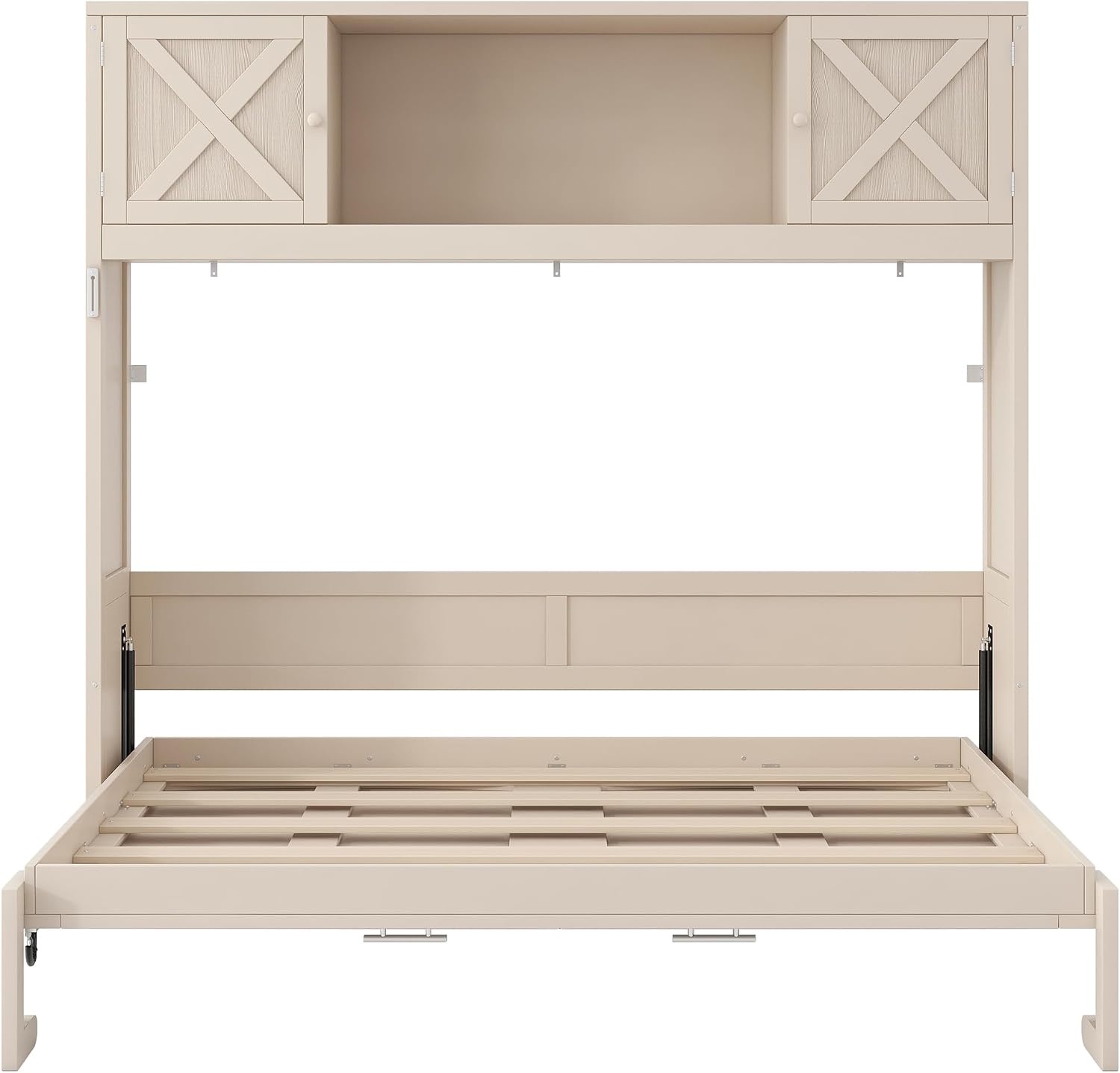 Harper & Bright Designs Full Size Murphy Bed, Wood Hidden Foldable Wall Bed Frame with Storage Cabinet for Bedroom, Office, Space-Saving, Beige