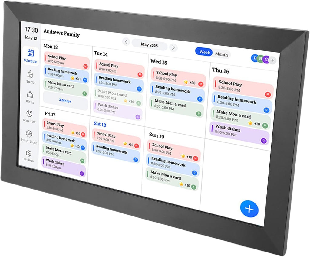 Smart Digital Calendar, 15.6 Inch LCD Touch Screen Interactive Chore Chart, Family Schedule Planner with WiFi Sync and Digital Photo Frame for Home Organizer (US Plug 100‑240V)