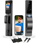 Smart Door Lock with Camera: 3D Face Recognition, Keyless Door Lock with Biometric Fingerprint, Passcode, IC Card, Mechanical Key, Doorbell, Video Intercom, WiShome App, Auto-Lock, Front Door Lock