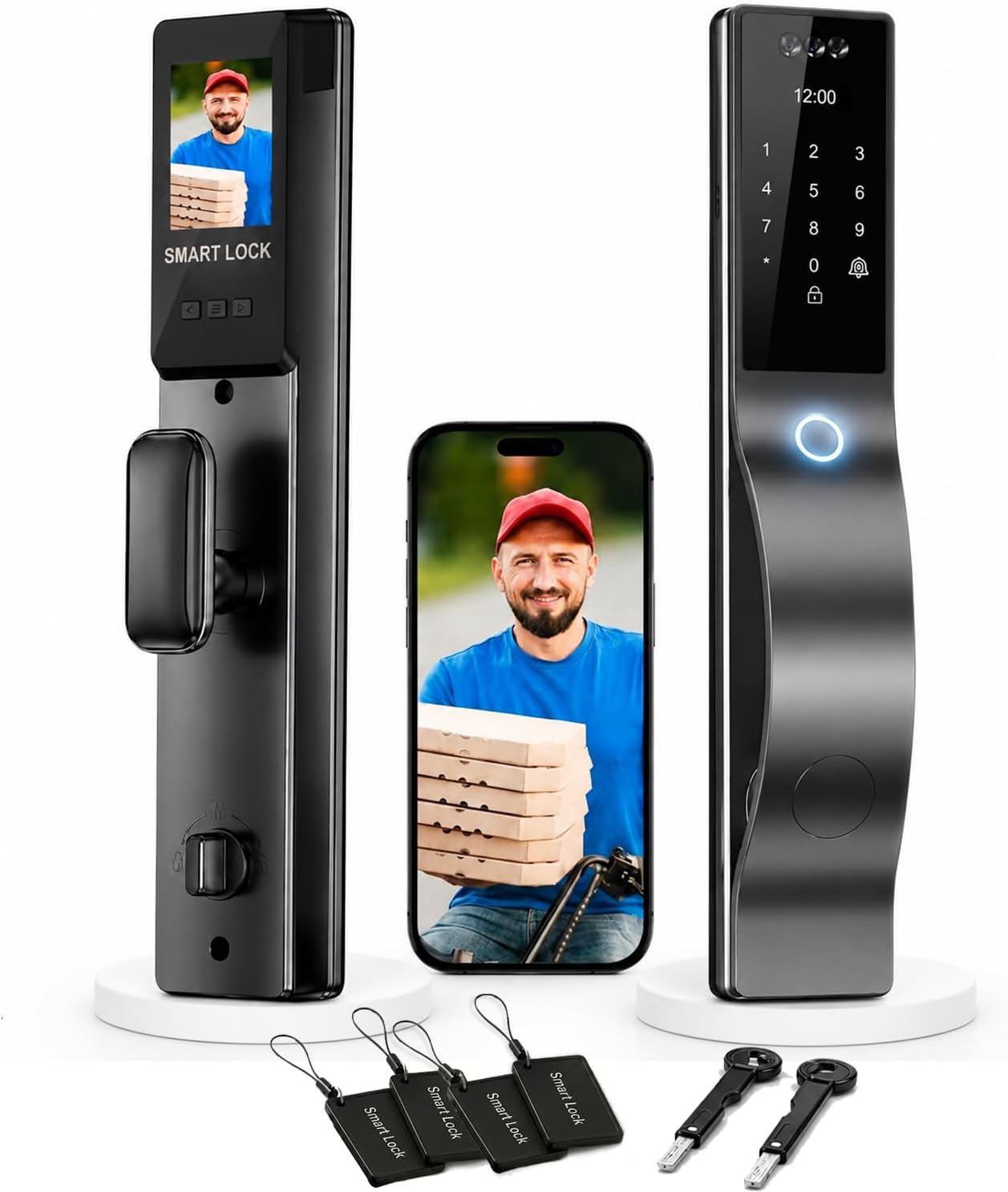 Smart Door Lock with Camera: 3D Face Recognition, Keyless Door Lock with Biometric Fingerprint, Passcode, IC Card, Mechanical Key, Doorbell, Video Intercom, WiShome App, Auto-Lock, Front Door Lock