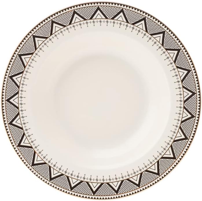 Karaca Globe 24-Piece Dinnerware Set for 6 People - Kitchen Dish Set for Salad, Soup, Pasta, Noodle & More - Modern Chic Porcelain Dishware Plate Set (White with Black Triangle Design)
