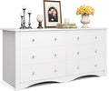 JUMMICO Dresser for Bedroom, 6 Wood Dresser Drawers, Wide Chest of Drawers, TV Stand, Modern Design for Bedroom, Living Room, Hallway, Entryway (White)