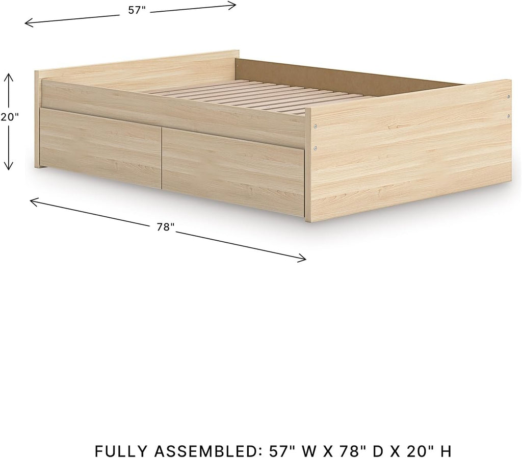 Signature Design by Ashley Onita Scandinavian 4-Drawer Full Platform Bed with 2 Side Storage, Foundation or Box Spring Not Needed, Light Brown