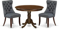 East West Furniture HLDA3-MAH-13 3 Piece Kitchen Table & Chairs Set Includes a Round Dining Table with Pedestal and 2 Polyester Fabric Upholstered Chairs, 42x42 Inch, Mahogany