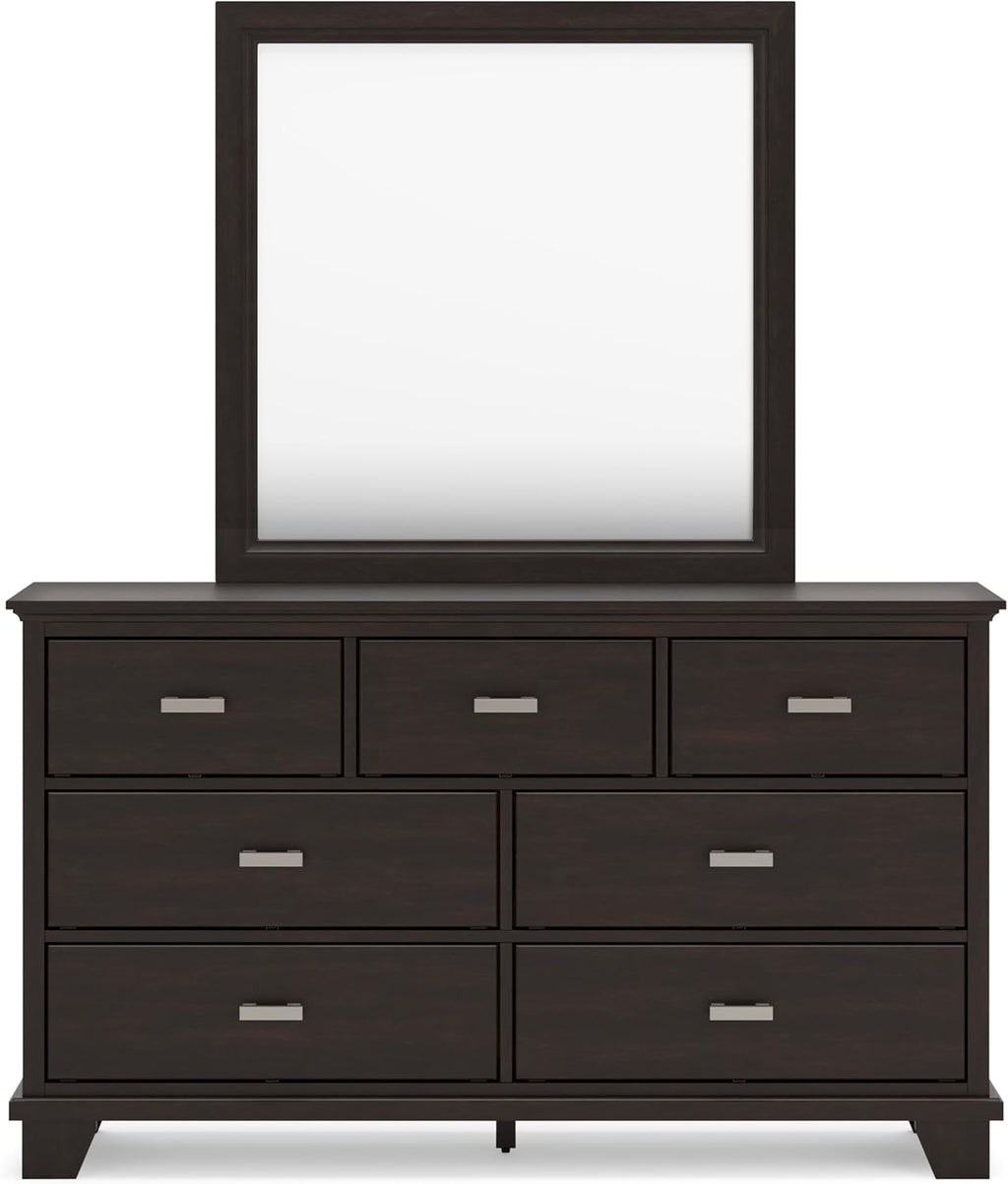 Signature Design by Ashley Covetown Contemporary 7-Drawer Dresser and Mirror with Safety Stop, Dark Brown