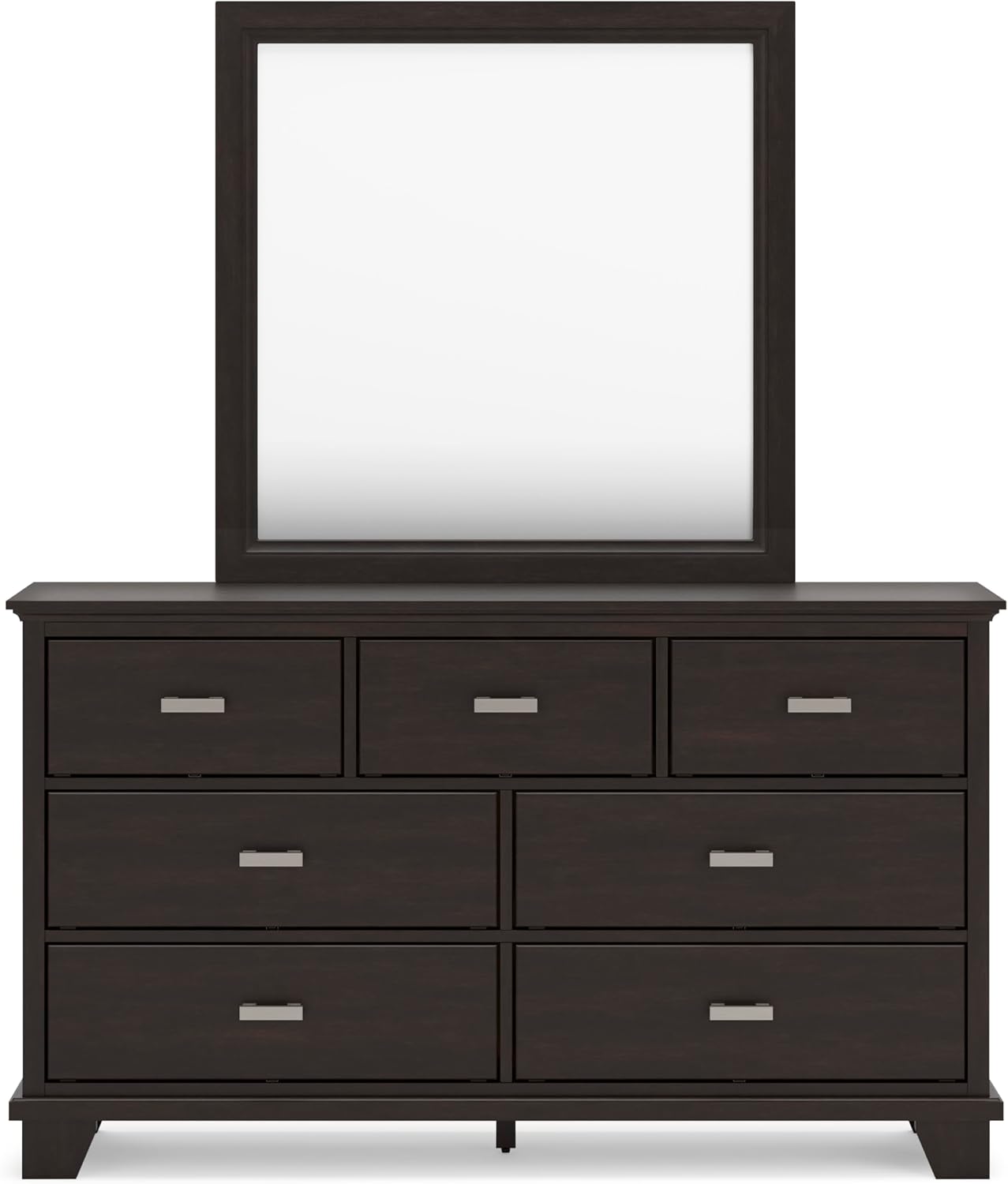 Signature Design by Ashley Covetown Contemporary 7-Drawer Dresser and Mirror with Safety Stop, Dark Brown