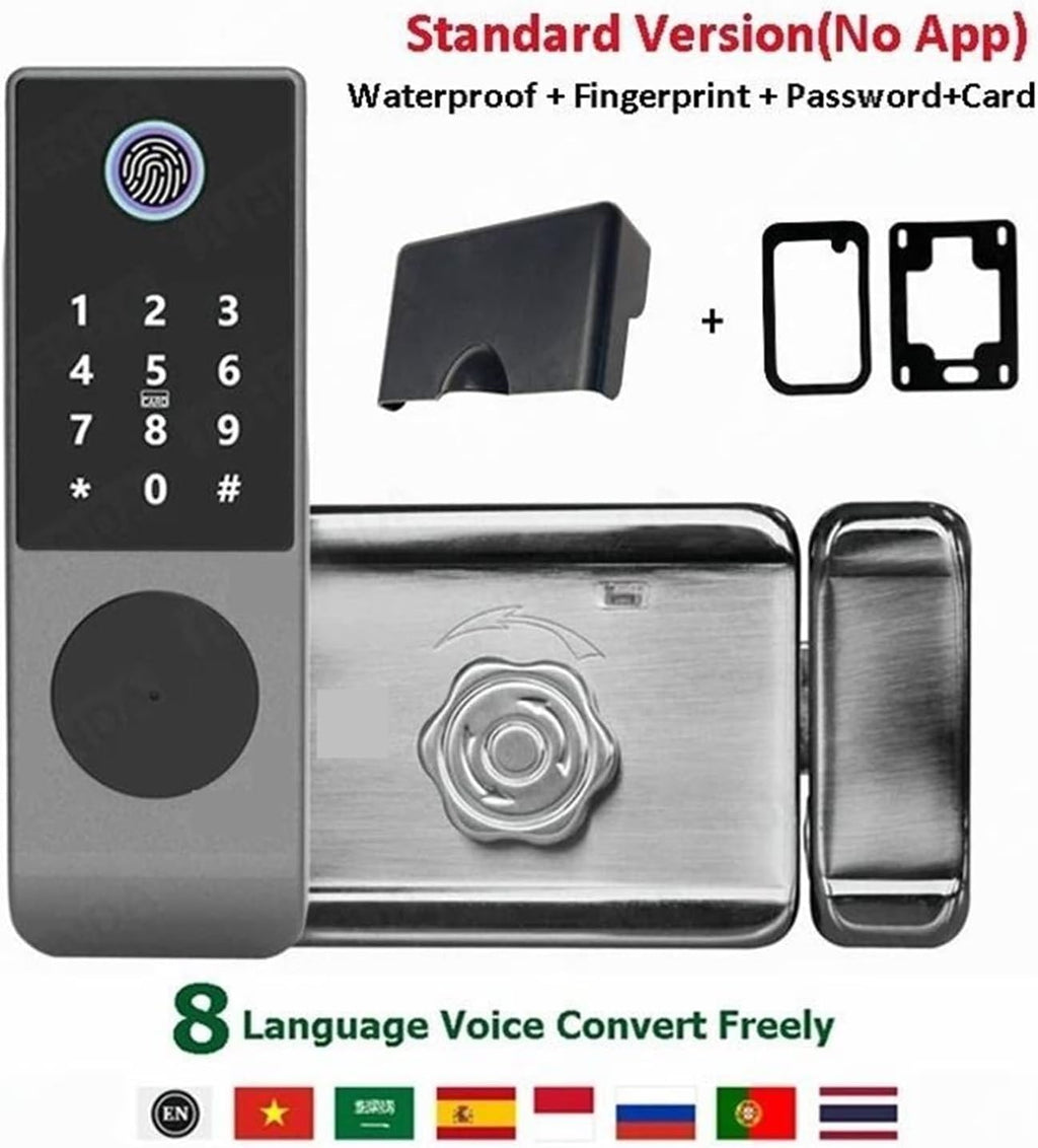 Tuya Smart Lock Waterproof IC Card Remote Control Digital Keypad Electronic Outdoor WiFi Fingerprint Lock for Home Garden Gate(Standard NO APP)