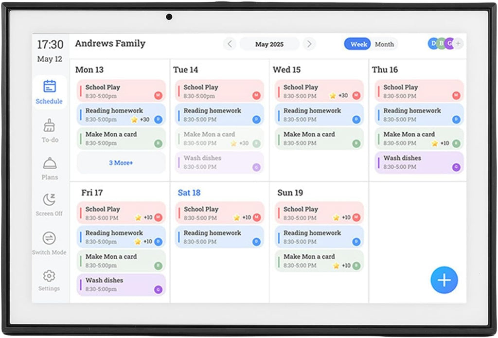 Focket Digital Calendar, 10.1 Inch Touch Screen Smart Electronic Calendar Wall Planner with Chore Chart Meal Planner Photo Frame for Family Schedules (US Plug 100‑240V)