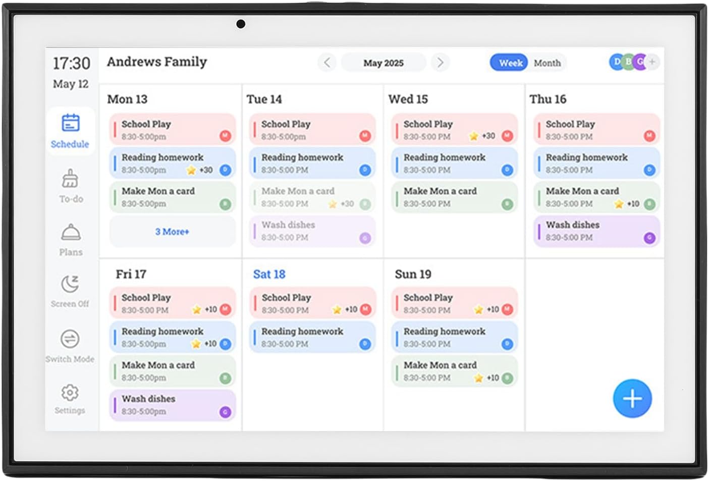 Focket Digital Calendar, 10.1 Inch Touch Screen Smart Electronic Calendar Wall Planner with Chore Chart Meal Planner Photo Frame for Family Schedules (US Plug 100‑240V)