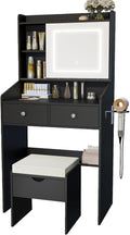 Viaozutis Vanity, Small Vanity Desk with Sliding Mirror, Dimmable LED Lights, 2 Drawers,Vanity Table Ideal for Bedroom (Black)