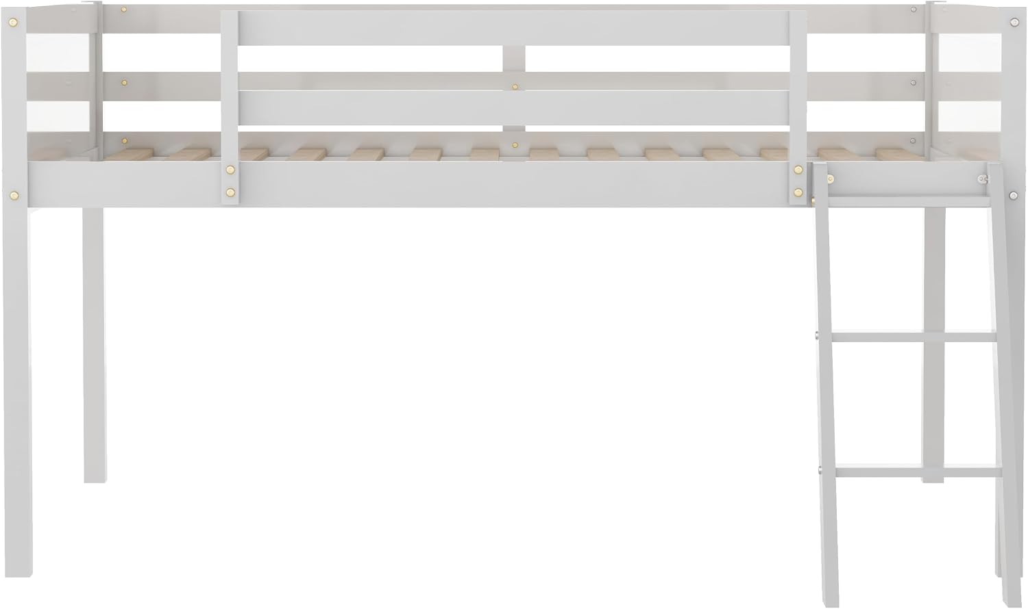 JIVOIT Full Size Low Loft Bed, Wooden Loft Bed with Convertible Ladder, Ladder can be Placed on The Left or Right, Full-Length Guardrails, No Box Spring Required (White & Convertible Ladder,Full)