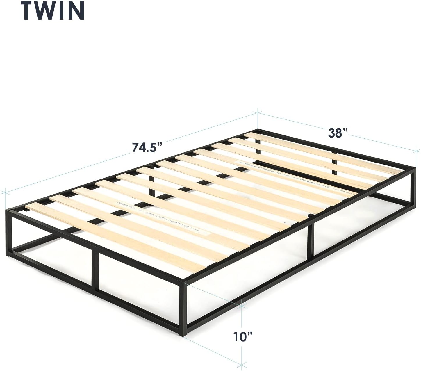 Mellow Modernista Low Profile 10 Inch Metal Platform Bed Frame with Classic Wooden Slat Support Mattress Foundation (No Box Spring Needed), Twin, Black