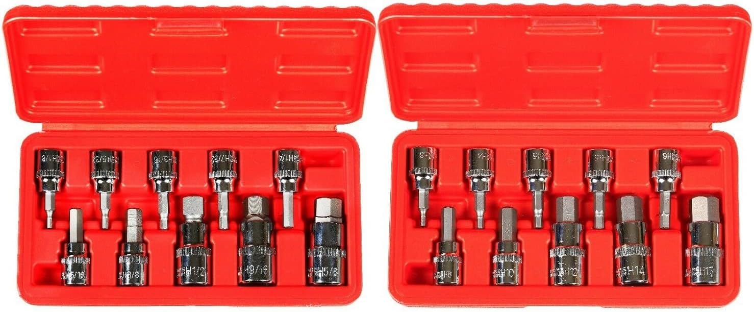 New 20 pieces 3/8' & 1/2' Drive Hex Key Allen Head (METRIC & SAE) Socket Bit Set,Jikkolumlukka