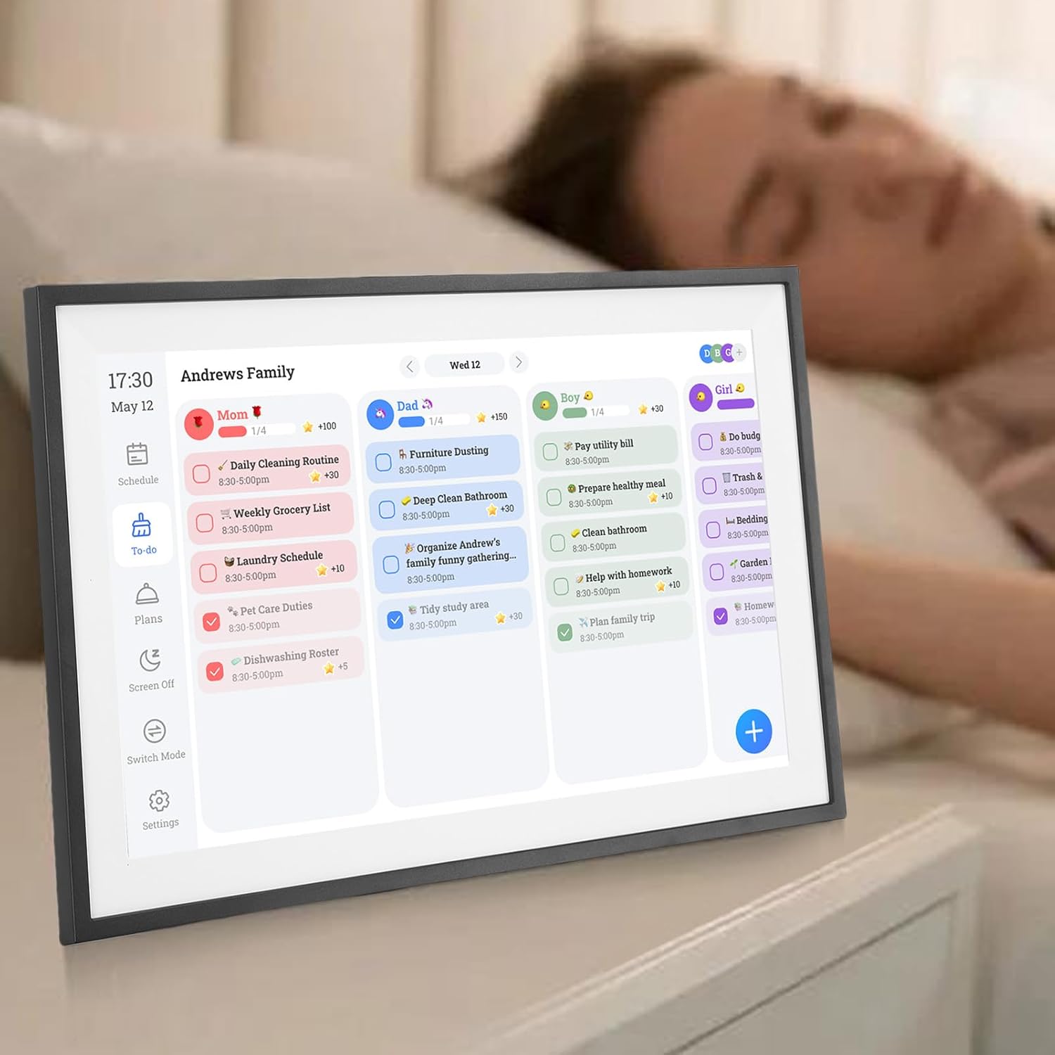 Luqeeg 15.6 Inch WiFi Wall Planner Digital Calendar Chore Chart 1920x1080 Smart Touchscreen Interactive Display Wall Desk Mount APP Control 3 Mode for Family Planning and Schedules (US Plug 100-240V)